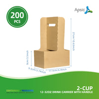 APSIC 2-Cup 12–32 oz Drink Carrier with Handle - Portable & Stable - 200 Count