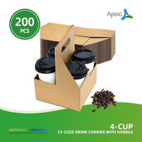 APSIC 4-Cup 12–32 oz Drink Carrier with Handle - Convenient Transport - 200 Count