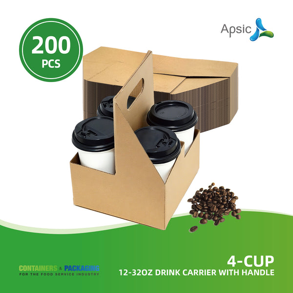 APSIC 4-Cup 12–32 oz Drink Carrier with Handle - Convenient Transport - 200 Count