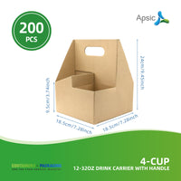 APSIC 4-Cup 12–32 oz Drink Carrier with Handle - Convenient Transport - 200 Count