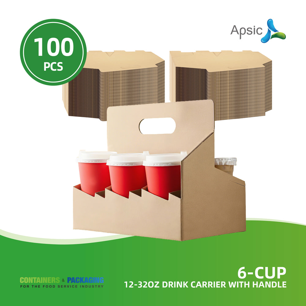 APSIC 6-Cup 12–32 oz Drink Carrier with Handle - Multi-Drink Ready - 100 Count