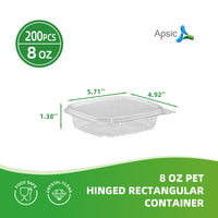 APSIC 8oz Clear PET Hinged Container — 200/Case