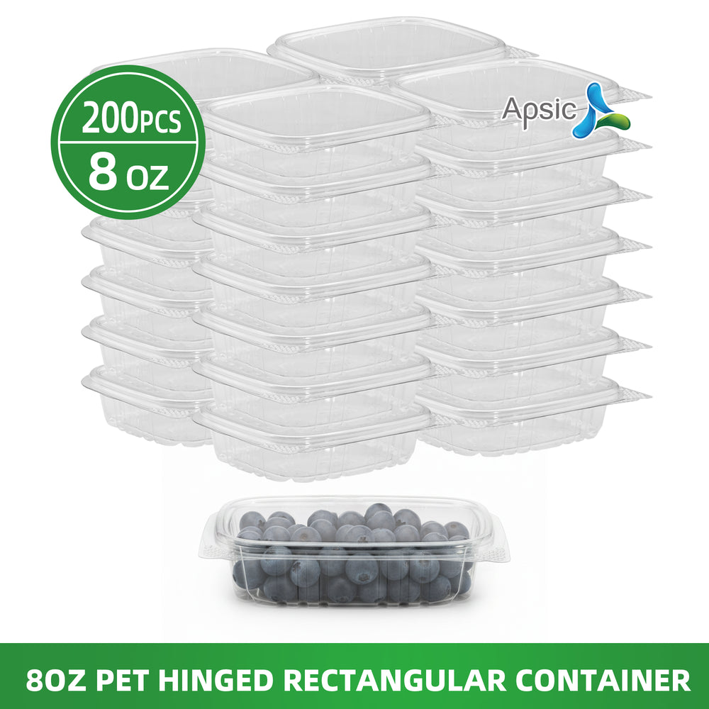 APSIC 8oz Clear PET Hinged Container — 200/Case
