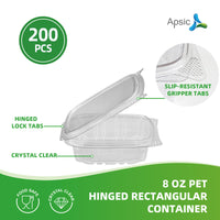 APSIC 8oz Clear PET Hinged Container — 200/Case