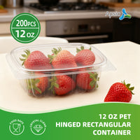 APSIC 12oz Clear PET Hinged Container — 200/Case