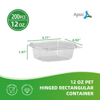 APSIC 12oz Clear PET Hinged Container — 200/Case