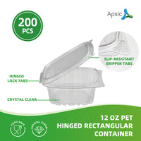 APSIC 12oz Clear PET Hinged Container — 200/Case