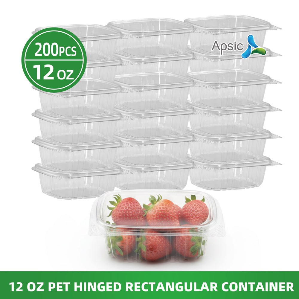APSIC 12oz Clear PET Hinged Container — 200/Case