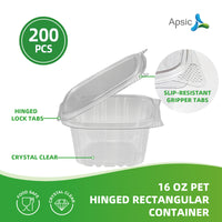 APSIC 16oz Clear PET Hinged Container — 200/Case