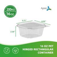 APSIC 16oz Clear PET Hinged Container — 200/Case