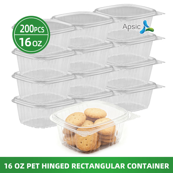 APSIC 16oz Clear PET Hinged Container — 200/Case