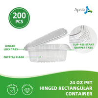 APSIC 24oz Clear PET Hinged Container — 200/Case