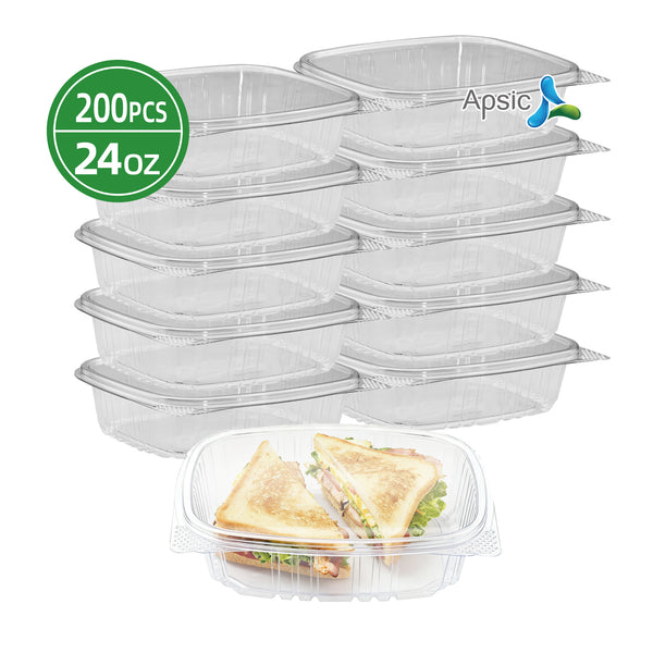APSIC 24oz Clear PET Hinged Container — 200/Case