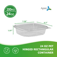 APSIC 24oz Clear PET Hinged Container — 200/Case