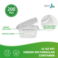 APSIC 32oz Clear PET Hinged Container — 200/Case