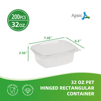 APSIC 32oz Clear PET Hinged Container — 200/Case