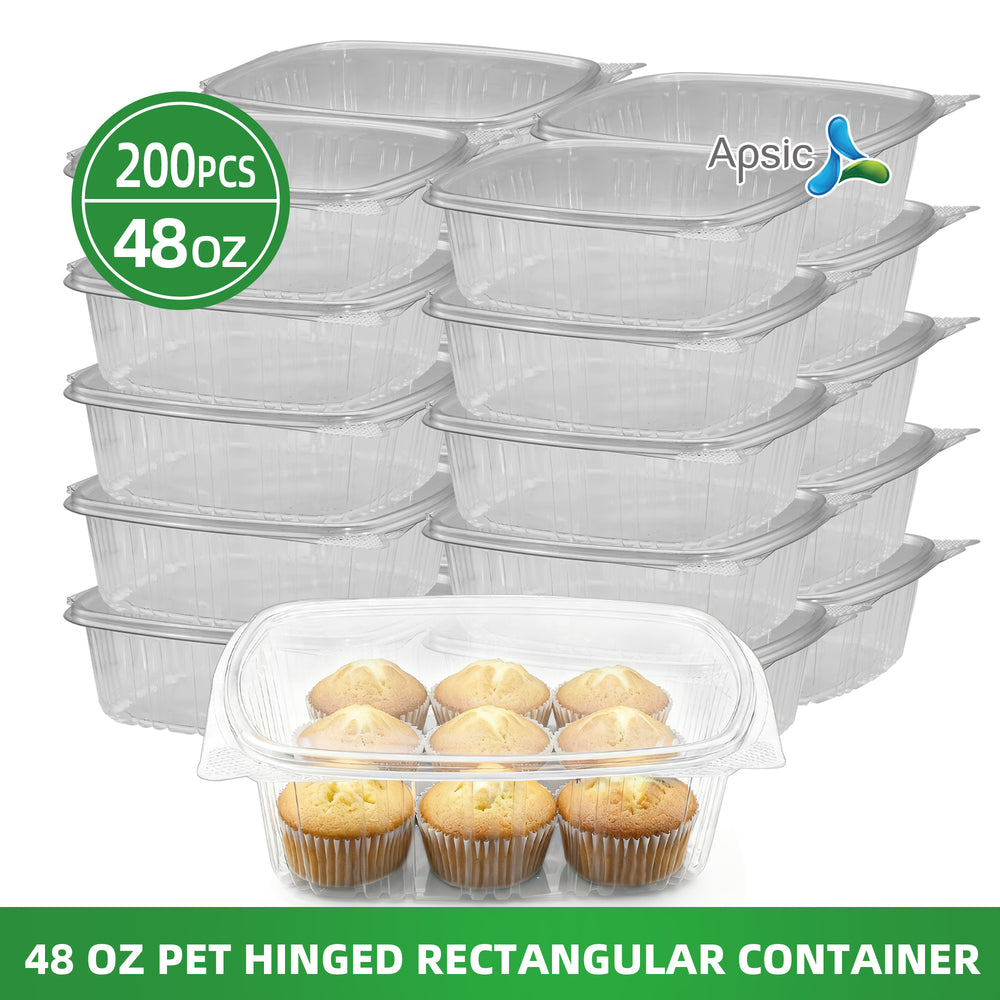 APSIC 48oz Clear PET Hinged Container — 200/Case