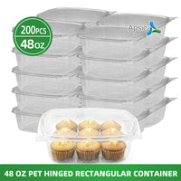 APSIC 48oz Clear PET Hinged Container — 200/Case