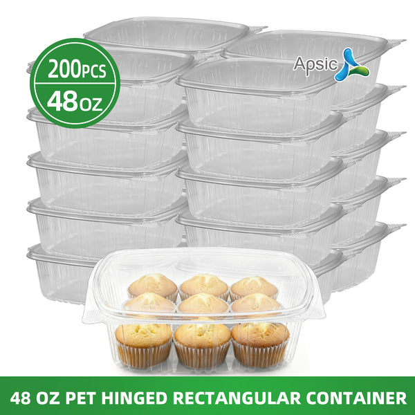 APSIC 48oz Clear PET Hinged Container — 200/Case