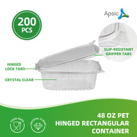 APSIC 48oz Clear PET Hinged Container — 200/Case