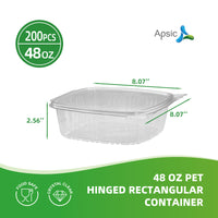 APSIC 48oz Clear PET Hinged Container — 200/Case