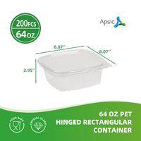 APSIC 64oz Clear PET Hinged Container — 200/Case