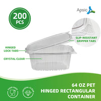 APSIC 64oz Clear PET Hinged Container — 200/Case