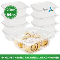 APSIC 64oz Clear PET Hinged Container — 200/Case