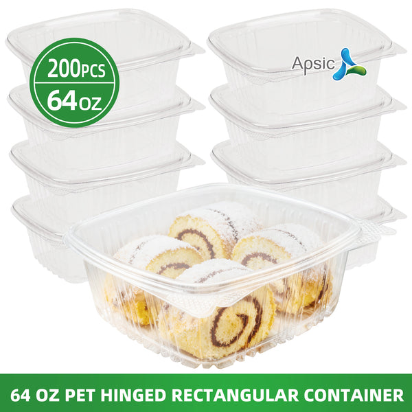 APSIC 64oz Clear PET Hinged Container — 200/Case