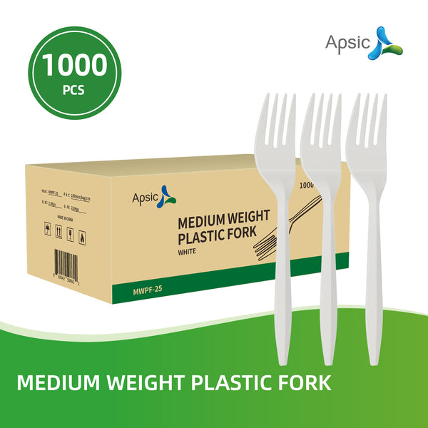 APSIC Medium Weight White Plastic Fork - Food Service, Ideal for Restaurants - 1000 Pcs/Case