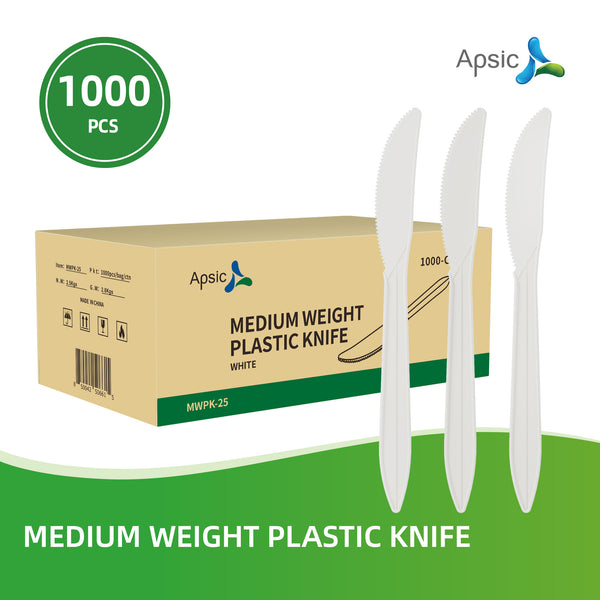 APSIC Medium Weight White Plastic Knife - Food Service, Ideal for Restaurants - 1000 Pcs/Case