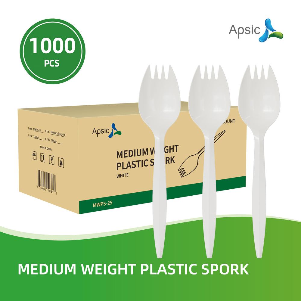 APSIC Medium Weight White Plastic Spork - Food Service, Ideal for Restaurants - 1000 Pcs/Case