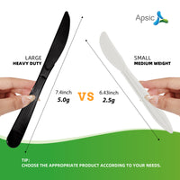 APSIC Black Heavy Duty Disposable Plastic Knife - Food Service & Takeout Ready - 1000 Count