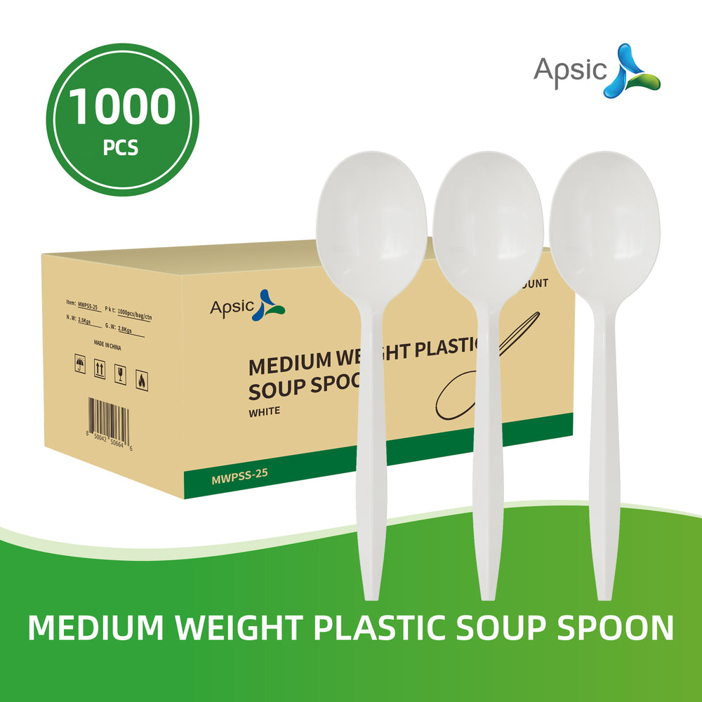 APSIC Medium Weight White Plastic Soup Spoon - Food Service, Ideal for Restaurants - 1000 Pcs/Case