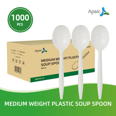 APSIC Medium Weight White Plastic Soup Spoon - Food Service, Ideal for Restaurants - 1000 Pcs/Case