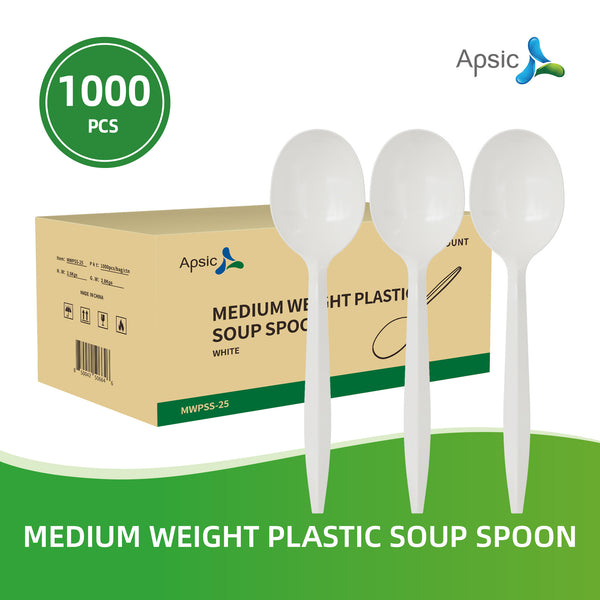 APSIC Medium Weight White Plastic Soup Spoon - Food Service, Ideal for Restaurants - 1000 Pcs/Case