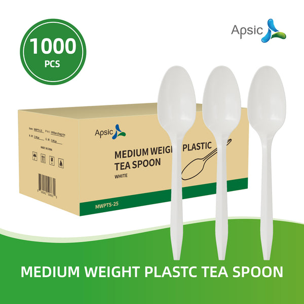 APSIC Medium Weight White Plastic Tea Spoon - Food Service, Ideal for Restaurants - 1000 Pcs/Case