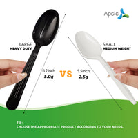 APSIC Black Heavy Duty Disposable Plastic Tea Spoon - Food Service & Takeout Ready - 1000 Count