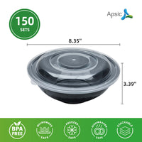 APSIC 50 oz Clear Plastic Bowl with Lid - Heavy Duty & Catering Use - 150 Count
