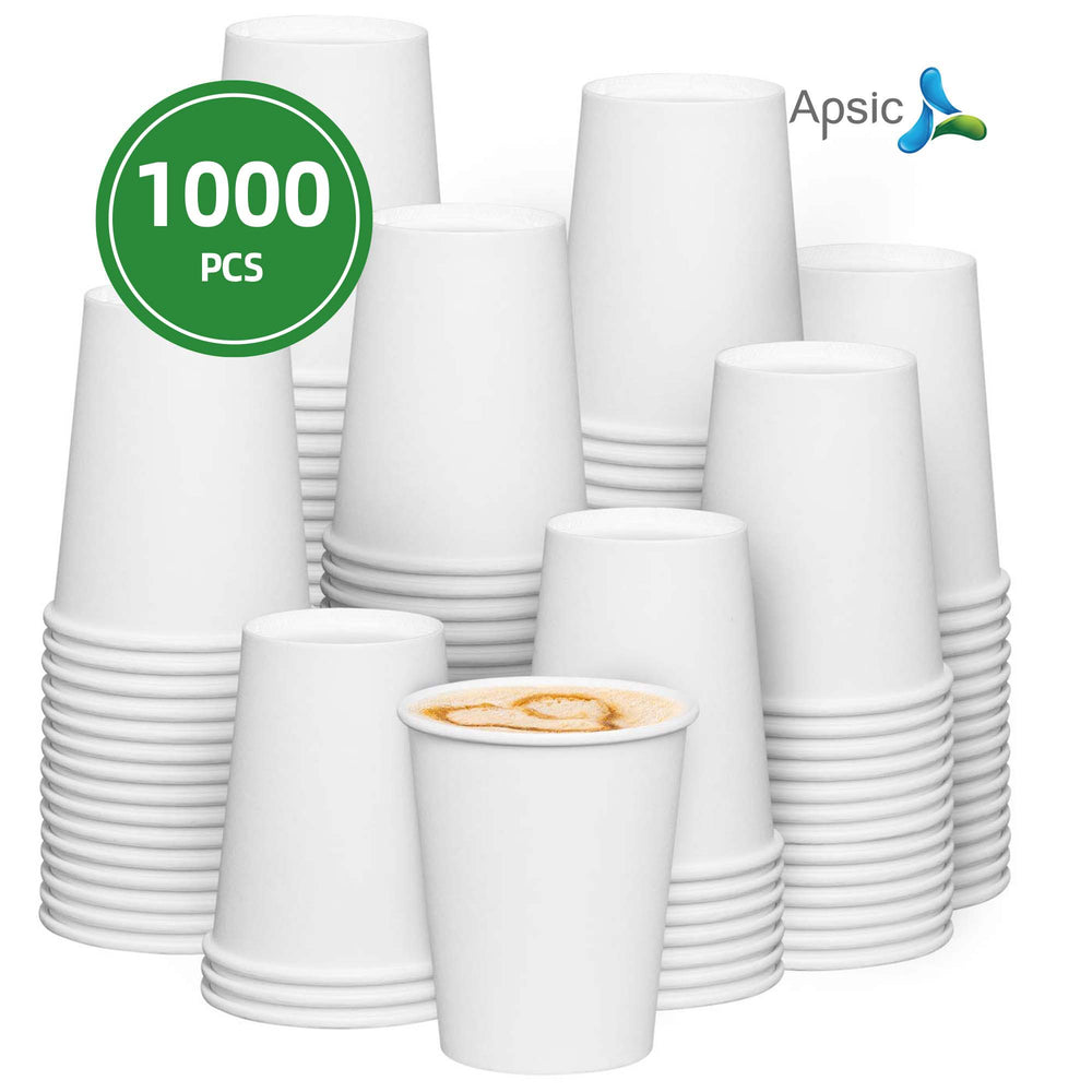 APSIC 8 oz White Paper Hot Cup - Heat Resistant - 1000 Count
