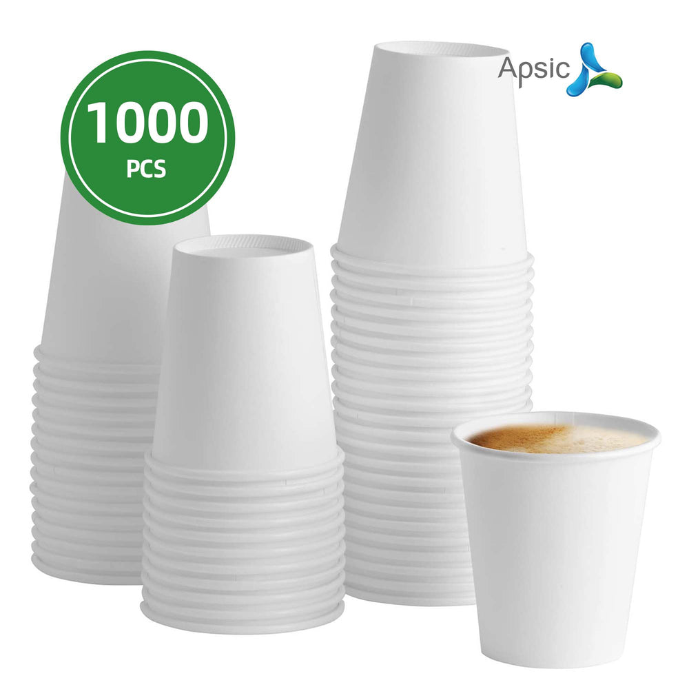 APSIC 10 oz White Paper Hot Cup - Comfortable Grip - 1000 Count