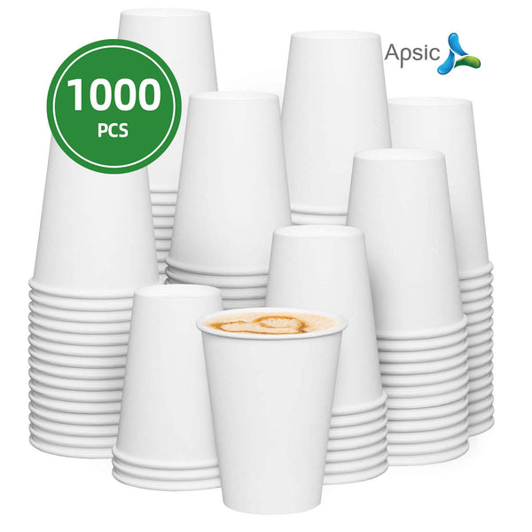 APSIC 12 oz White Paper Hot Cup - Disposable & Coffee Ready - 1000 Count