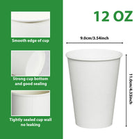 APSIC 12 oz White Paper Hot Cup - Disposable & Coffee Ready - 1000 Count