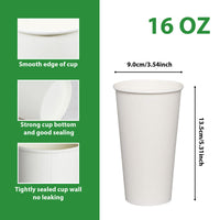 APSIC 16 oz White Paper Hot Cup - Large Hot Drink Use - 1000 Count