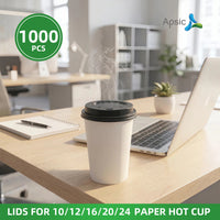 APSIC Black Lid for 10-24oz Paper Hot Cup, 1000/Case