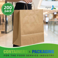 APSIC Kraft Paper Bags w/ Handles 14x9.65x16, 200 Pack (PB-10)