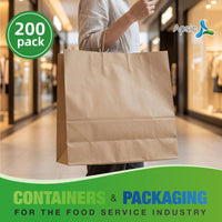 APSIC Kraft Paper Bags w/ Handles 18x7x18, 200 Pack (PB-11)