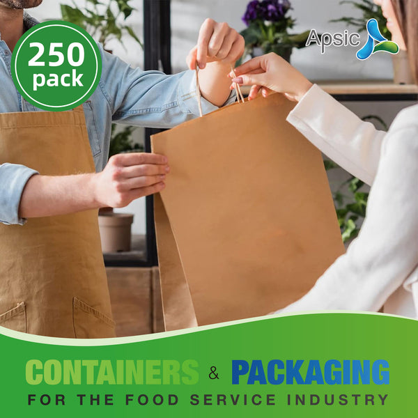 APSIC Kraft Paper Bags w/ Handles 13x7x17, 250 Pack (PB-06)