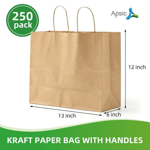 APSIC Kraft Paper Bags w/ Handles 16x6x12, 250 Pack (PB-07)