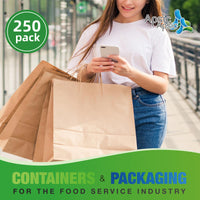 APSIC Kraft Paper Bags w/ Handles 16x6x12, 250 Pack (PB-07)